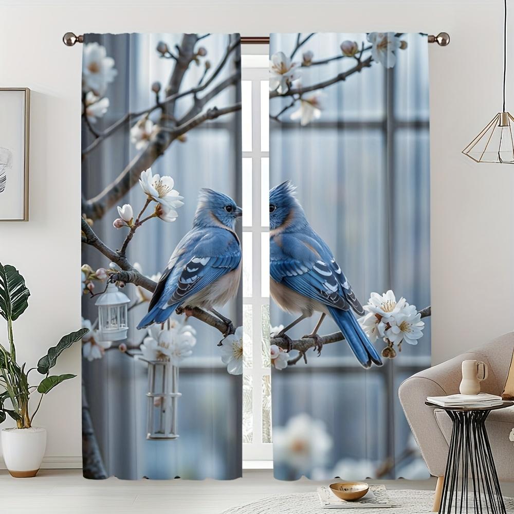 

Комплект из 2 штор для двери с белыми цветами Bluebird - Простой дизайн, Подходят для спальни, гостиной, Полиэстер, Машинная стирка 53x116cm &2pc