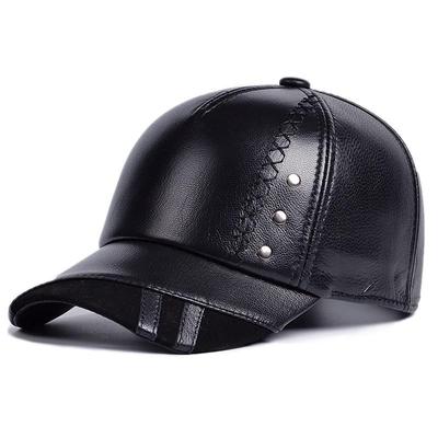 Men's Trendy Sheepskin Leather Baseball Cap: Autumn/Winter Outdoor Casual Duckbill Hat for Middle-Aged & Elderly