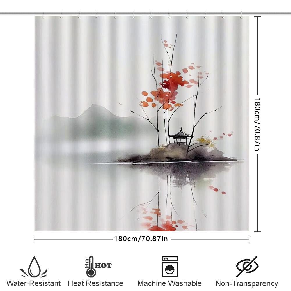 Elegant Watercolor Landscape Shower Curtain Water Resistant Heat Resistant Machine Washable Non Transparent