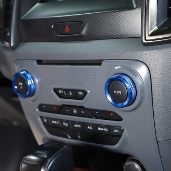 2Pcs Volume CD Switch Knob Ring Cap Cover Trim Blue For Ford Ranger 15-18