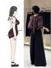 Plus Size Women's Early Autumn Outfit: Flowy Ribbon Top & High-Waisted Wide-Leg Pants Suit Set