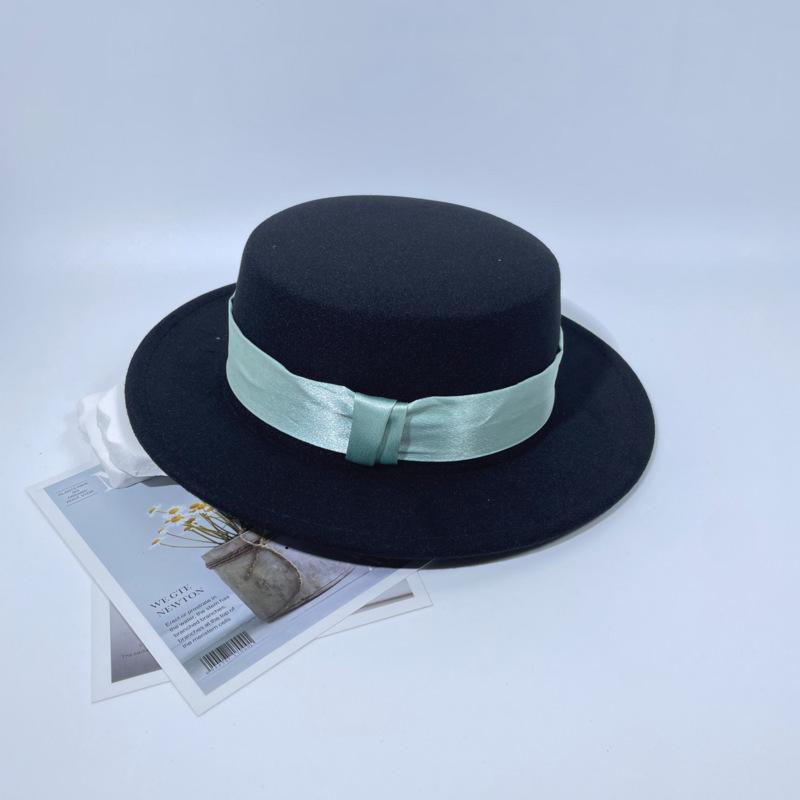 British Retro Flat-top Woolen Top Hat Women's Autumn and Winter Black Versatile Face Small Temperament Men's Retro Felt Hat
