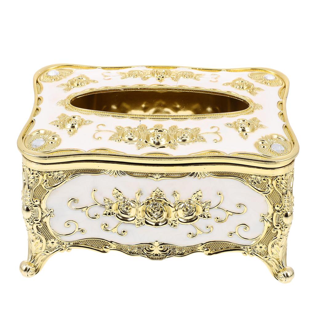 Gold Edge Tissue Box Home Storage European Style Case Rose Pattern Holder Abs Plastic Kitchen Ganization Boxes