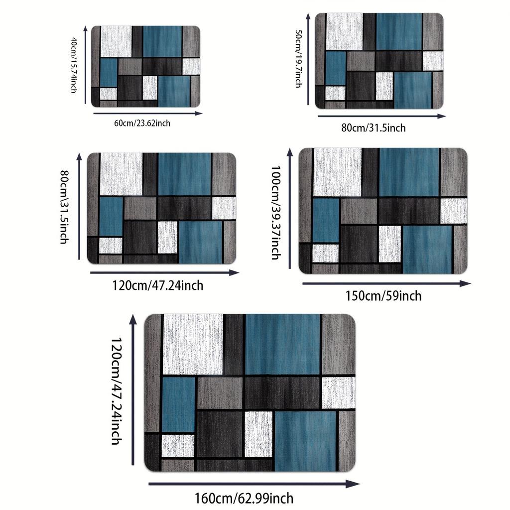 1pcs Thick Blue-white-gray Plaid Pattern Mat, Living Room Bedroom Mat, Kitchen Corridor Bathroom Laundry Machine Washable Absorbent Mat