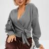 2026 Fall Sexy V-Neck Tie-Up Knit Cardigan - Flattering European & American Women's Coat