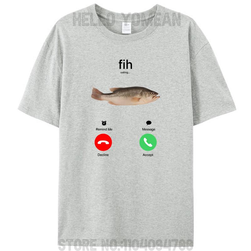 Fih Calling Remind Me Message Decline Accept Phone Call Fish Women Men's Cotton T-Shirt Crewneck Tee Tops Novelty Gifts