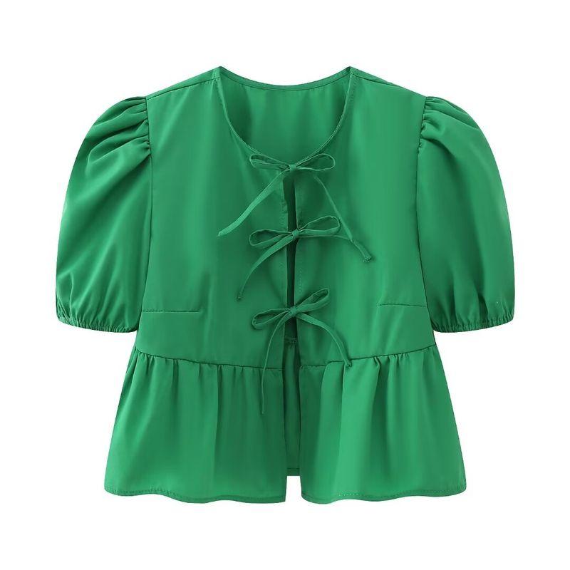 Kaslead Women's Fashion All-Match Puff Sleeve Top