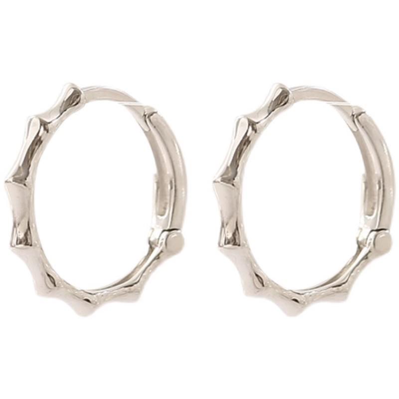 925 Sterling Silver Bamboo Hoop Earrings: Simple, Versatile Korean Style for Women - Summer Niche, Exquisite Geometric Design