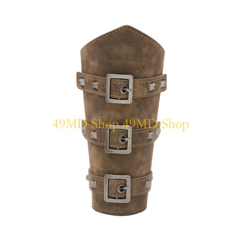 

49MD Adjustable Wide Cuffs Men Cosplay Vintage Knight Wristbands Adjustable Metal Hole Gauntlets Gothic Wrist Armors коричневый