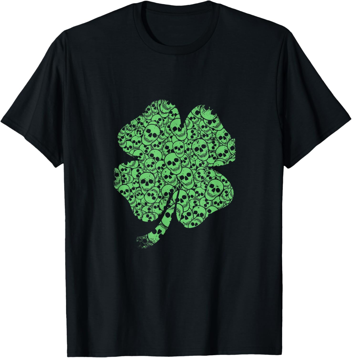 Skull Shamrock St Patricks Day Graphic Tee Distressed Print Casual Cotton T-Shirt Men 4XL