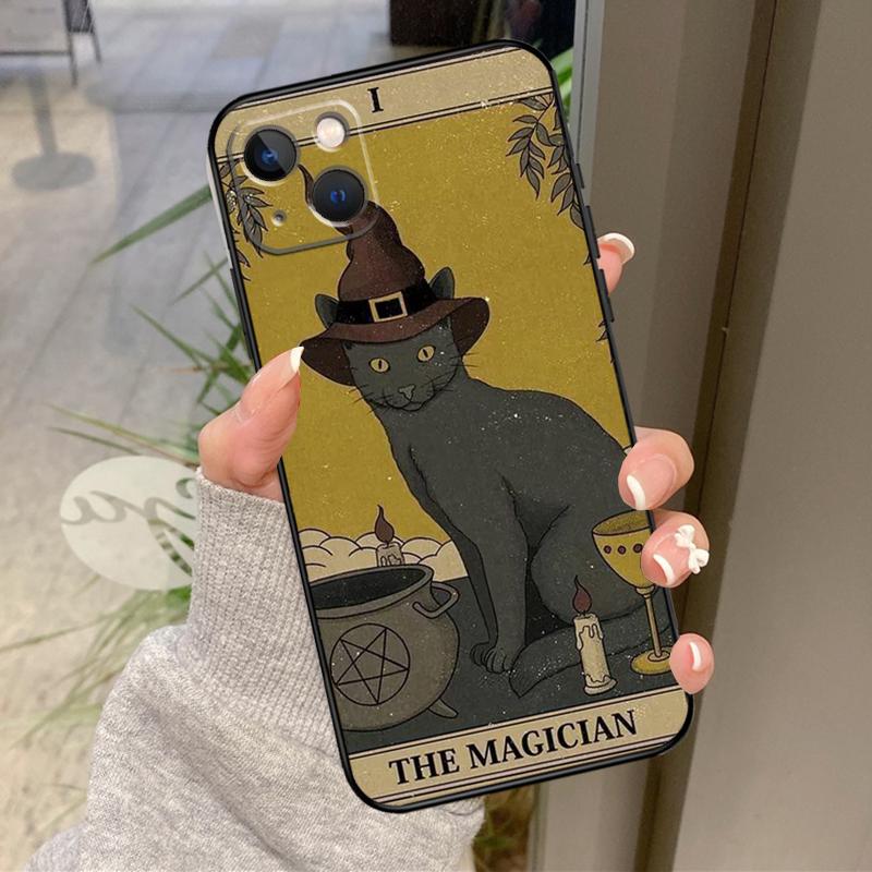 Moon Tarot Witch Cat Phone Case For iPhone 16 15 14 Pro Max 11 12 13 Pro Max Mini XR 16 15 Plus 16e Back Cover