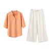 Trendy 2023 Cotton-Linen Two-Piece Set: Short-Sleeved Shirt & Summer Suit for Middle-Aged Moms
