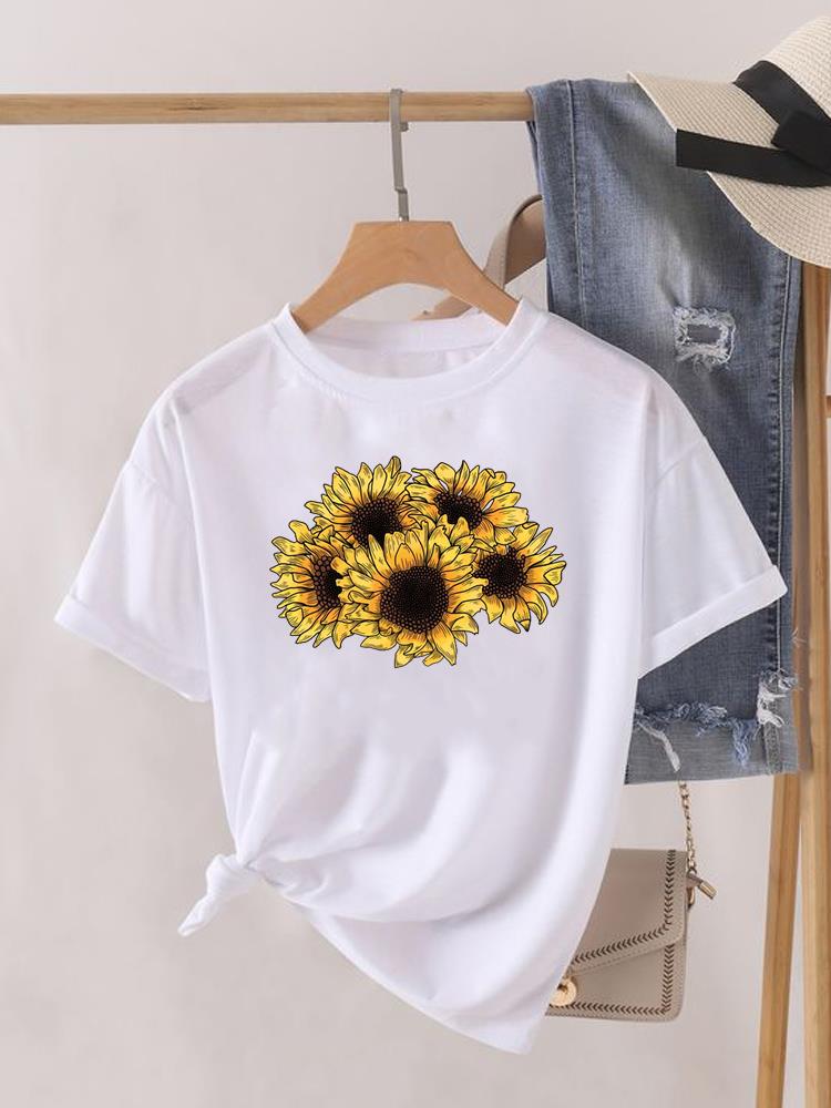 

Flower Sweet 90s Trend Cute Short Sleeve Print Fashion Graphic T-shirt Women Top Lady Female Shirt Tee O-neck Clothing Clothes XXXL