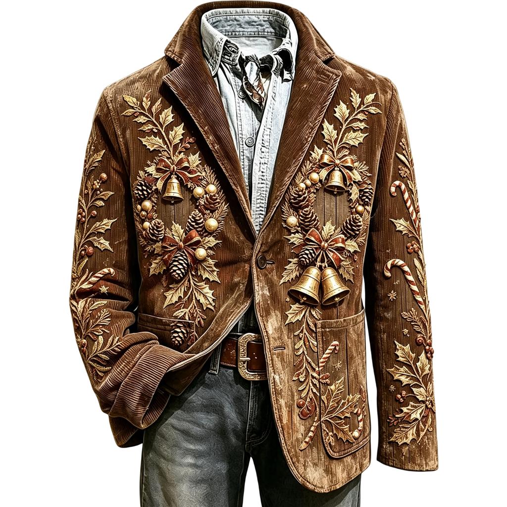 Heren Corduroy Business Casual Pakjas met Kerstprint voor Feestdagen
