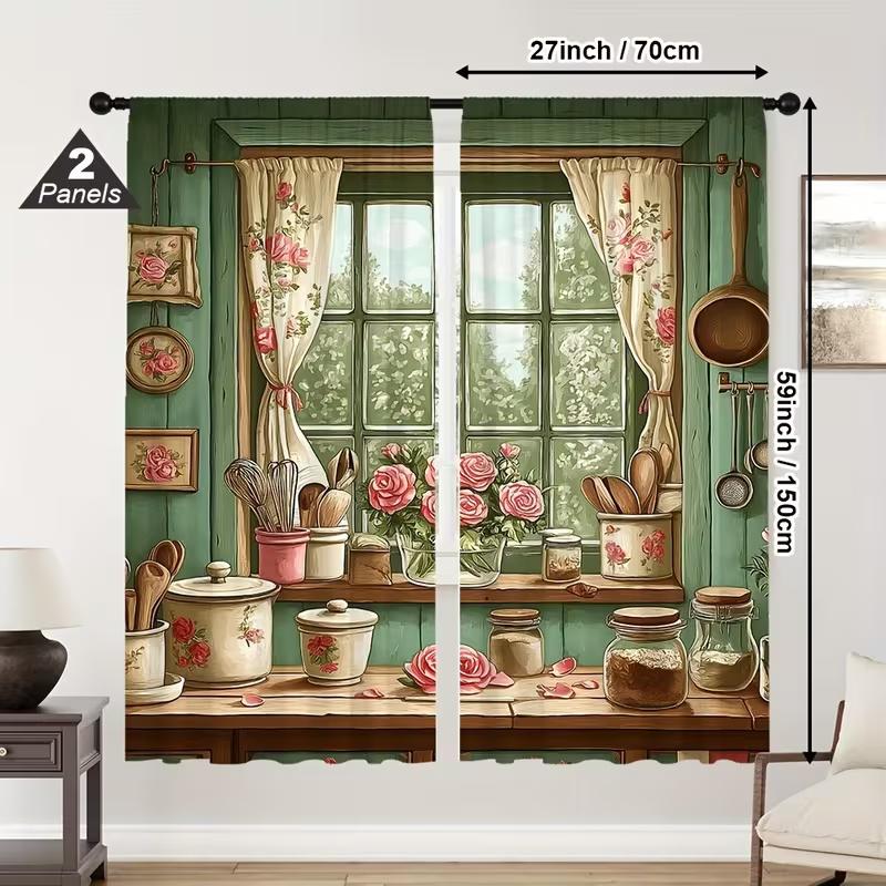 2 Pcs Kitchen Scenery Print Curtains,suitable for Bedroom,living Room Kitchen Decoration,home Decoration,window Decoration