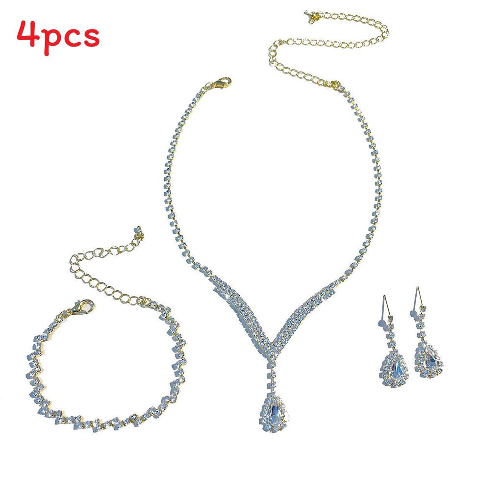 Bridal Party Jewelry Set With Zircon Water Drop Necklace Earrings And Bracelet For Weddings