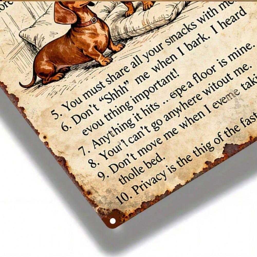 1pc Dachshund Home Rules Metal Sign, 8x12in 2D Flat Iron Wall Art, Cute Dog Themed Hanging Plaque
