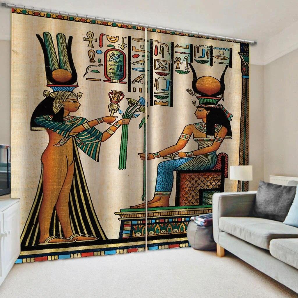 Egyptian Writing On Stone Antique Old Indigenous Civilization Curtains For Living Room Bedroom Window Drapes 2 Panel Set