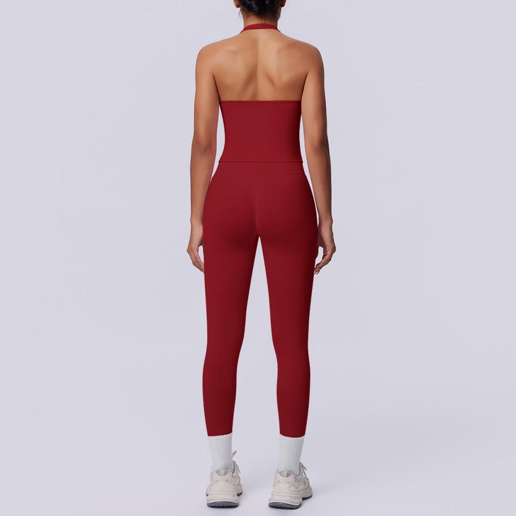 Seamless Solid Color Halter Backless Bodycon Yoga & Running Set