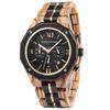 BOBO BIRD Men's Wooden Sports Watch Chronograph Quartz Stainless Steel Strap Date Display Black Medium Luxury Elegance