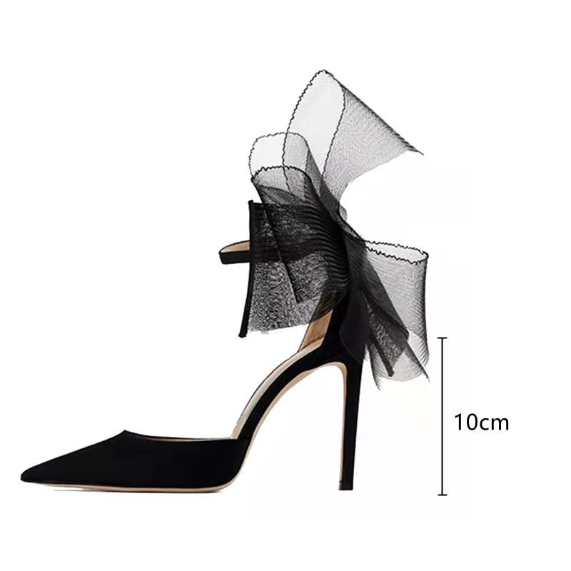 Lace Big Bowknot Satin Women Pumps Elegant Stiletto High heels Party Prom Sandals Spring Summer Wedding Bridal Shoes