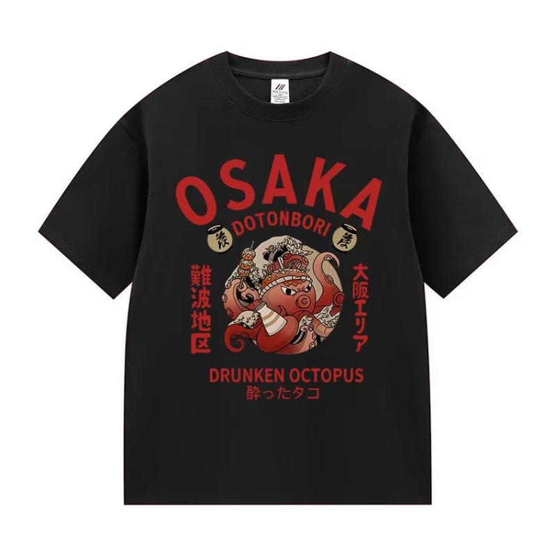 Funny Humor Osaka Dotonbori Graphic T-Shirt 90s Japanese Drunken Octopus Short Sleeve TShirt Unisex Fashion Harajuku Cotton Tees