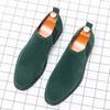 British Fashion New Men's Pointed Green Brown Suede Leather Shoes Male Designer Formal Wedding Prom Dress Homecoming Footwear