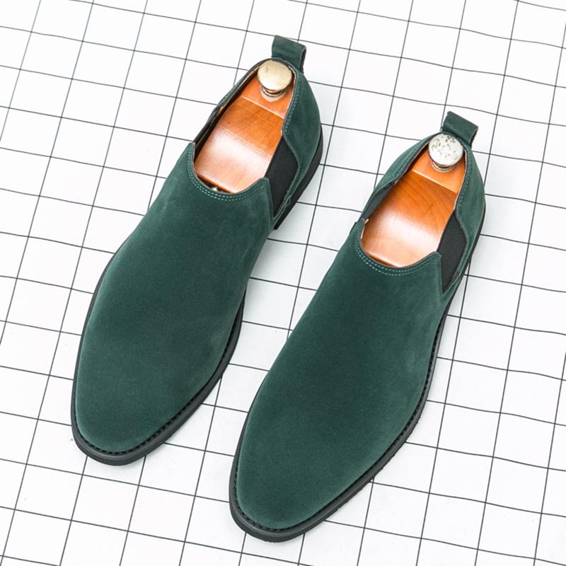 British Fashion New Men's Pointed Green Brown Suede Leather Shoes Male Designer Formal Wedding Prom Dress Homecoming Footwear