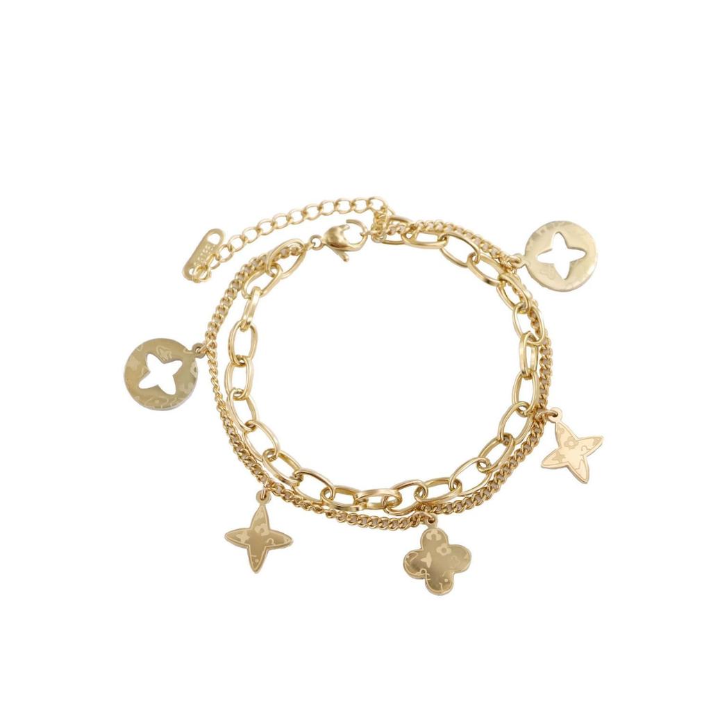 Fashion Four-Leaf Clover Tassel Bracelet Women Do Not Lose Color Day Prismatic Small Flowers Titanium Steel Bracelet Hand Jewelry