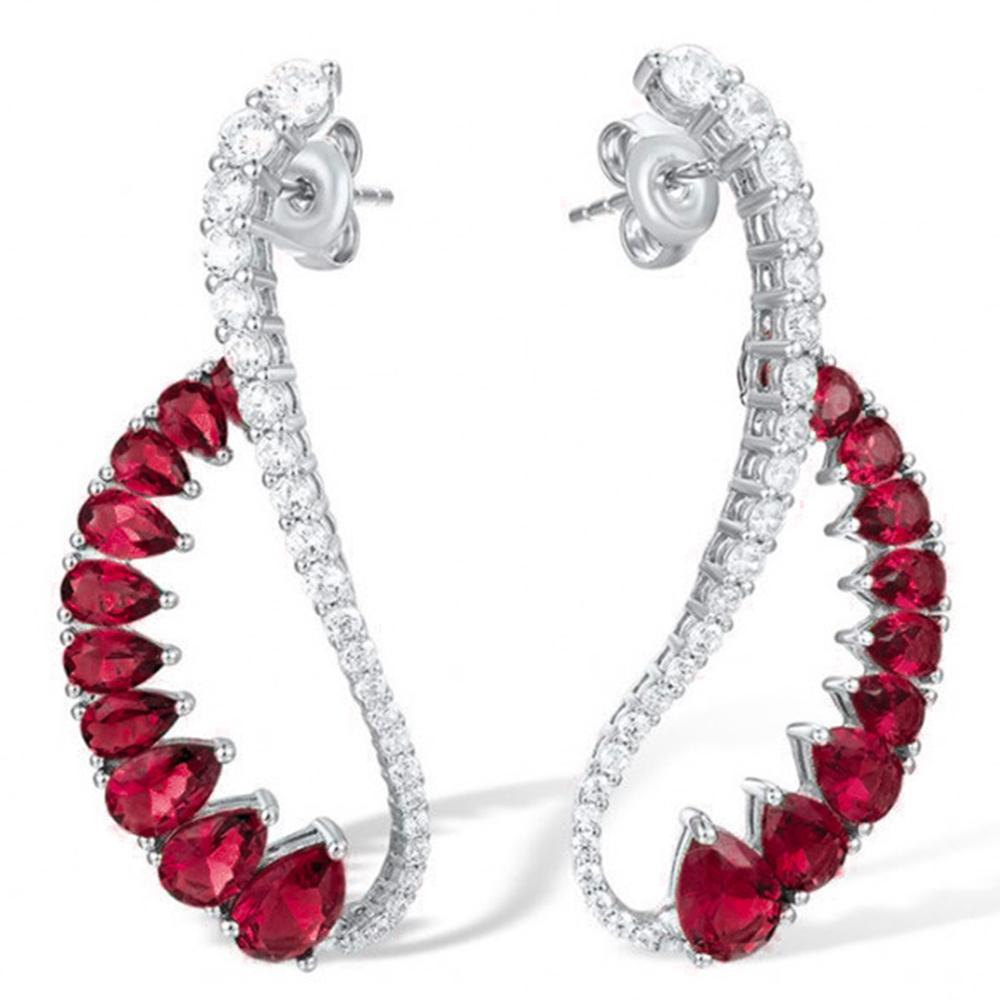 WUIHA 925 Sterling Silver Pear Cut Lab Sapphire Ruby High Carbon Diamonds Wedding Engagement Drop Dangle Earrings Fine Jewelry