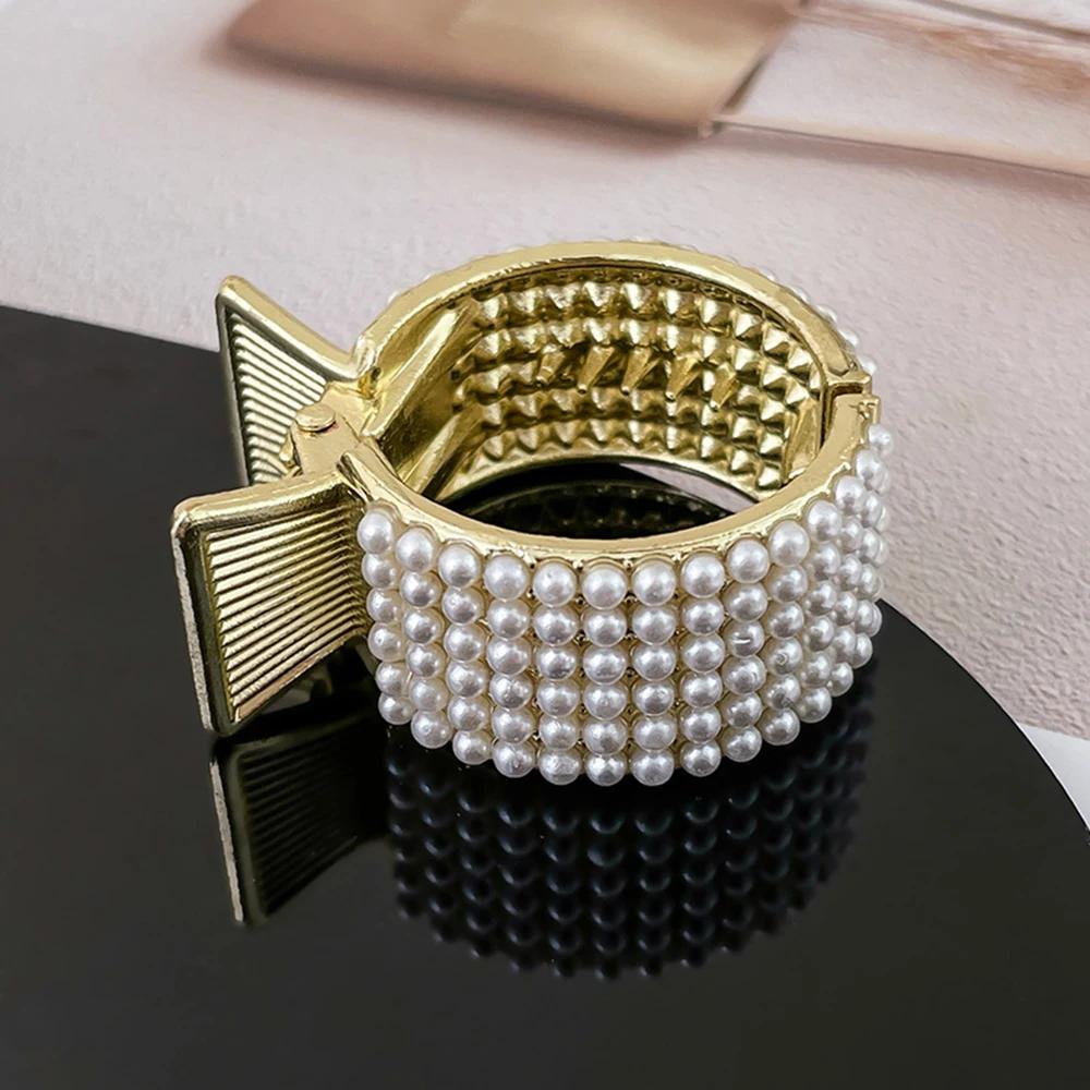 New Pearl Rhinestone Hair Claws Girl High Ponytail Clip Fixed Pin Claw  Advanced Sense  Accessories Headwear