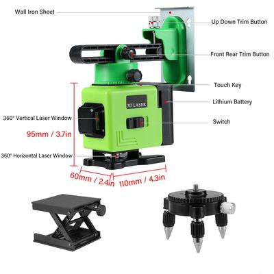 Livellatore Laser a Croce 16 Linee Autolivellante Orizzontale Verticale Luce Verde Livello 3x360 Gradi