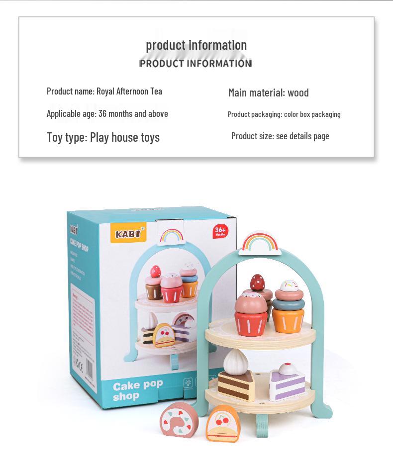 Children's Play Kitchen Set with Birthday Cake, Ice Cream, Dessert Stand, and Toy Food Models