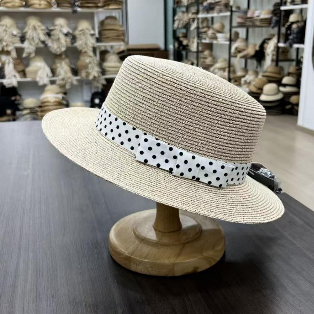 Quality French Retro Flat Top Straw Hat Encrypted Straw Top Hat British Foreign Style Beach Hat Sun Hat