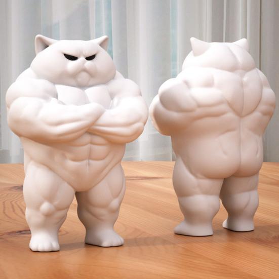 3D Printed Muscular Cat Figurine Standing Strong Cat Statue Home Office Desktop Decoration Fitness Enthusiasts Gift
