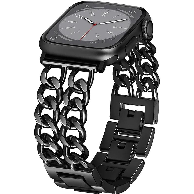 Fashion Metal Bracelet Strap For Apple Watch Ultra 44mm 45mm 40 41 49 Chain Design Women Bands For iWatch 9 8 7 6 5 4 3