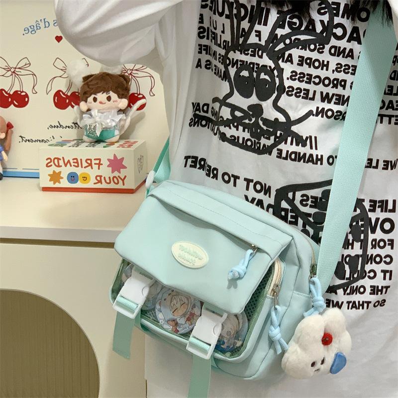 Japanese Contrasting Color Shoulder Bag Cute Small Fresh Pain Bag Girl Student Simple Casual Light Transparent Messenger Bag