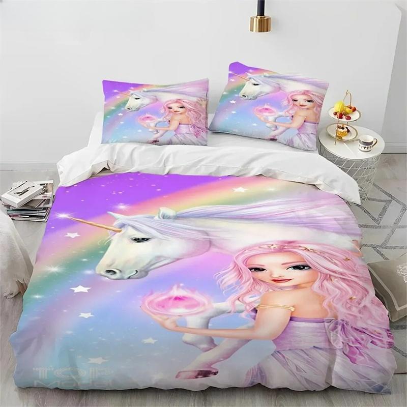 Unicorn Cute Cartoon Comforter Bedding Set,Duvet Cover Bed Set Quilt Cover Pillowcase,Queen Bedding Set For Child Boy Girl Gift