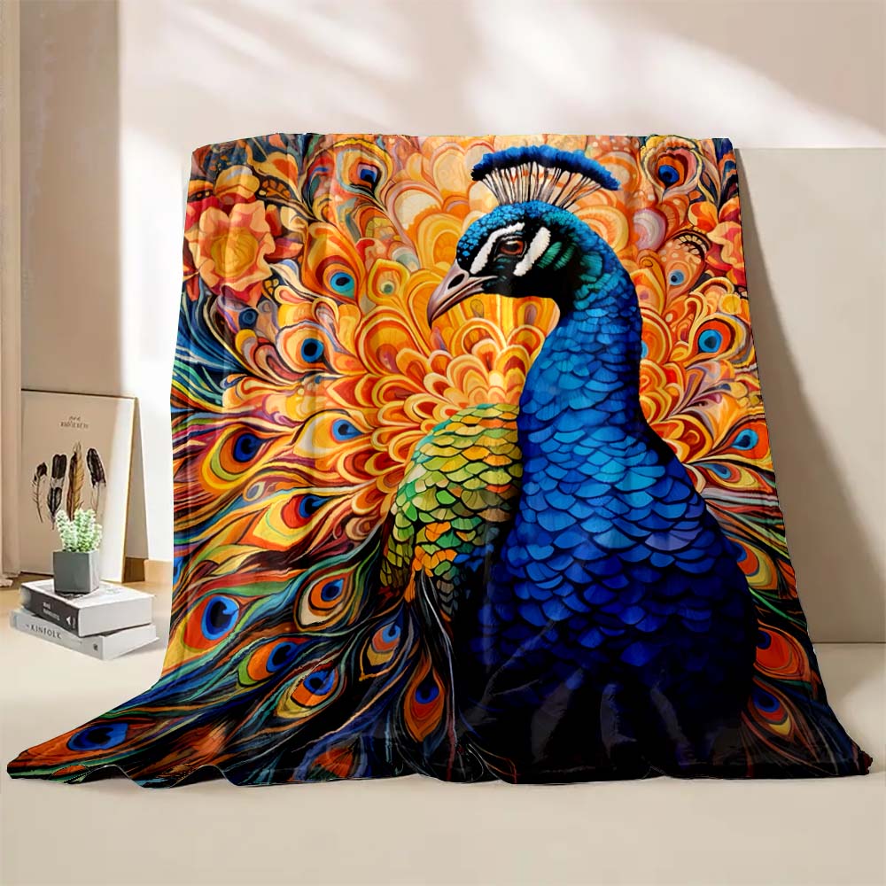 6 Sizes Peacock Art Print Blanket Warm Soft Comfortable Home Travel Blanket Sofa Office Bedding Throw Blanket Gift Large Size