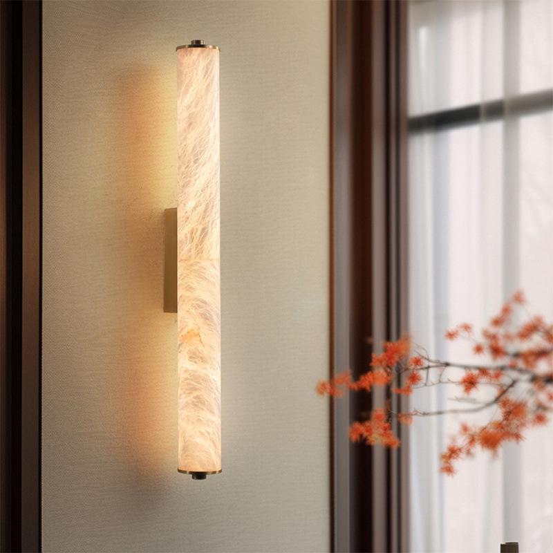 New Chinese Retro All-Copper Marble Wall Lamp - Luxury Bedside Lighting