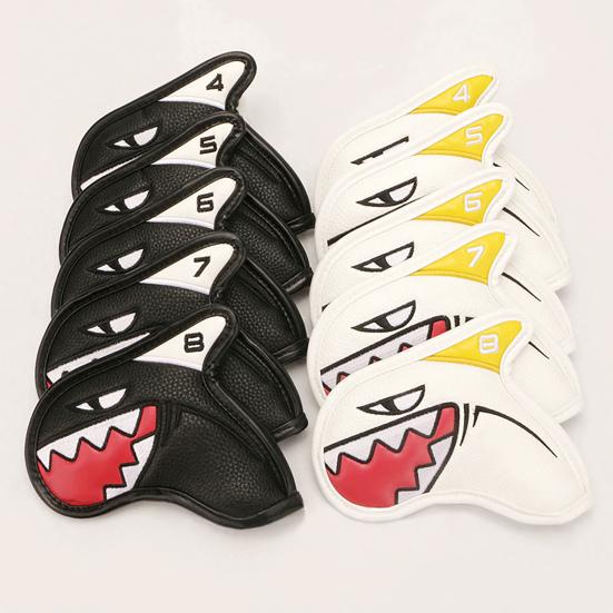 9Pcs Lightweight Waterproof Faux Leather Golf Club Covers Shark Shape Golf Iron Head