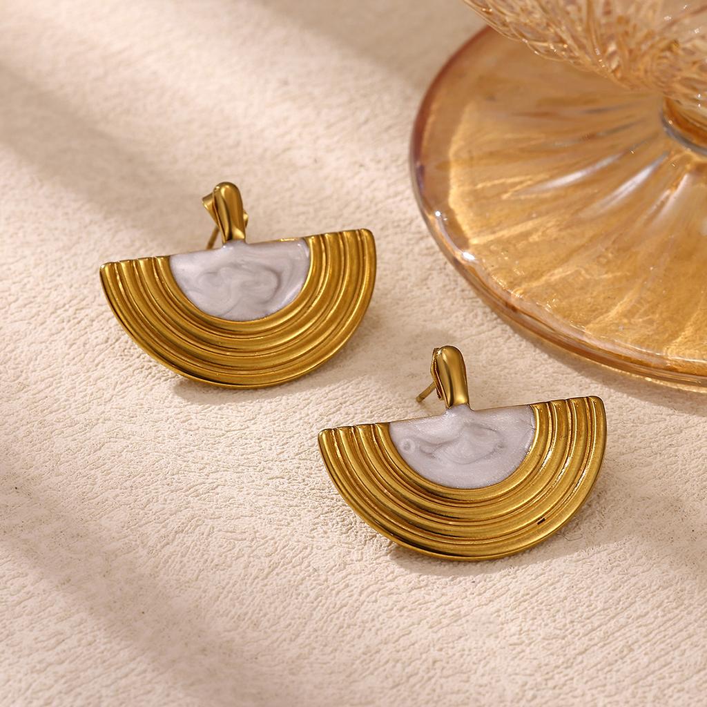 Vintage Gold Color Earrings For Women Geometric Tiger Eye Aretes Enamel Drop Big Stud Earring Stainless Steel Jewelry Party Gift