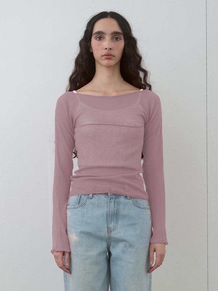 KIJUN Sheer Boatneck Knit Dusty Pink