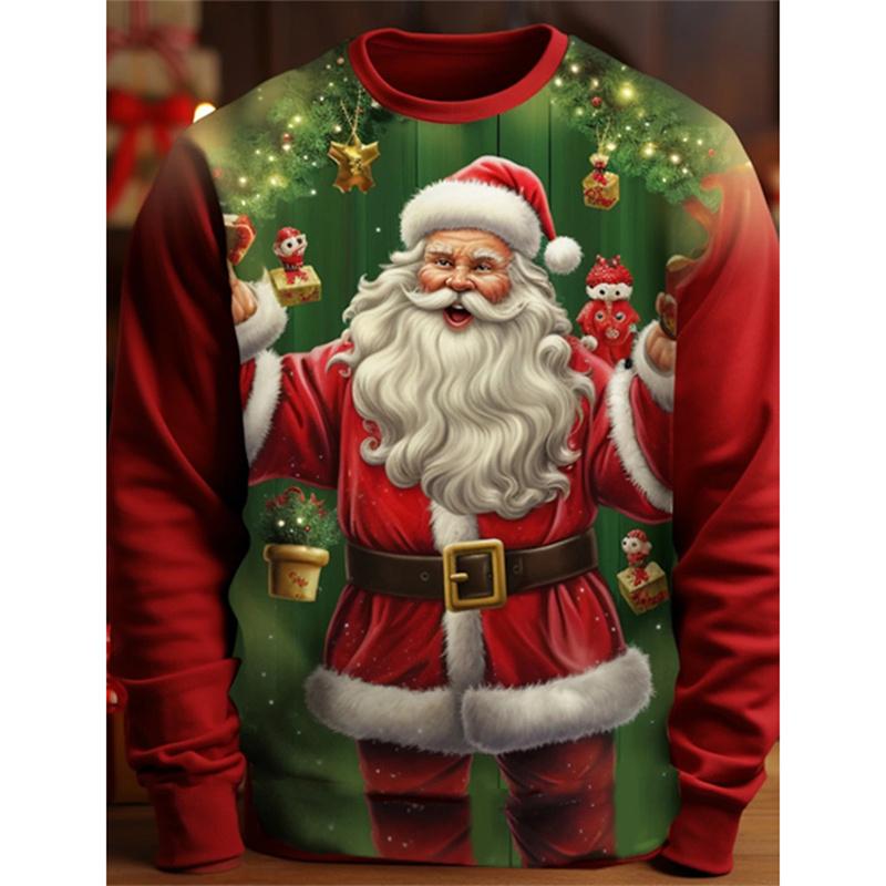 Santa Claus Pattern T-Shirt For Men Christmas Balloon 3D Printed T Shirts Autumn Casual Long Sleeves Loose Round Neck Tops Tees