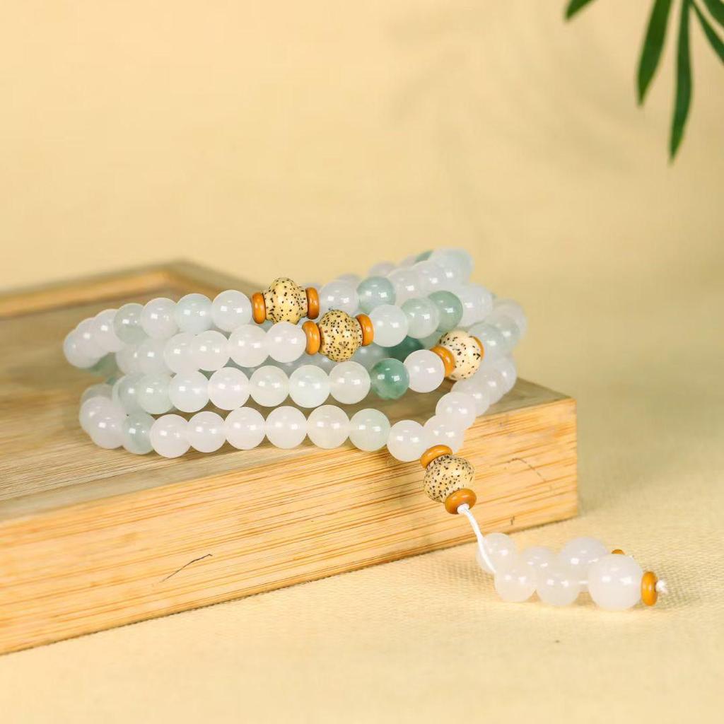 Tianshan Green Leaf Dongling Jade Round Pendant Bracelet