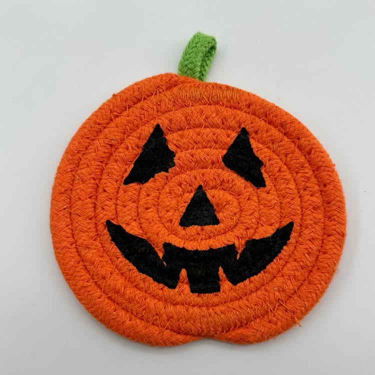 1Pcs Halloween Pumpkin Coaster Orange Pumpkins Absorbent Cup Coasters Woven Pumpkin Drink Cup Pad Mats Heat Resistant Drink