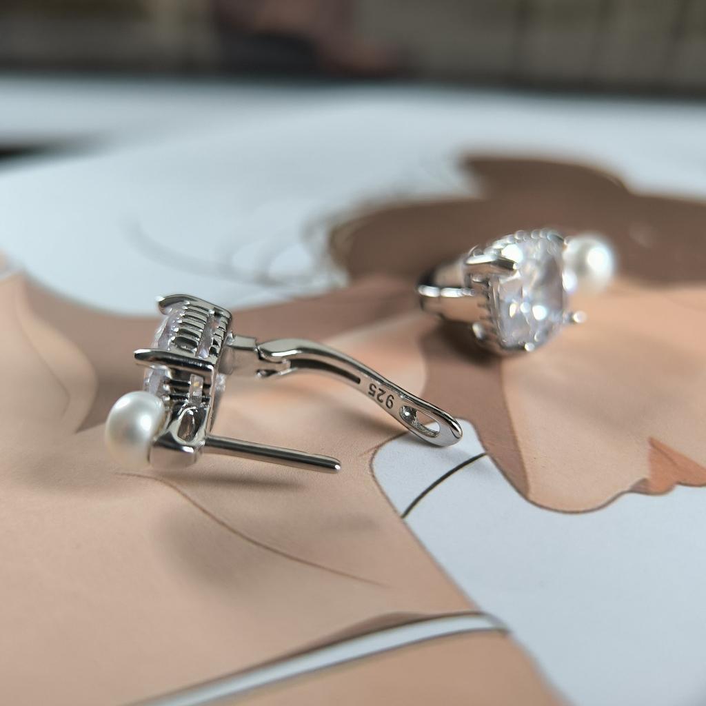 Silver Earrings with Natural Pearls, Cubic Zirconia (2207986)