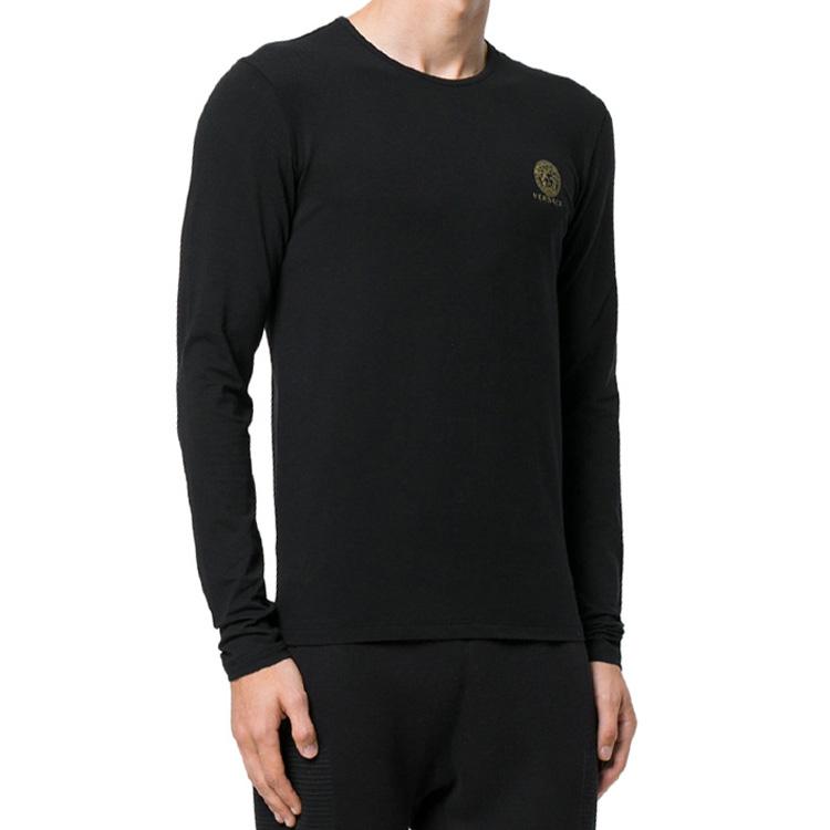 Versace Solid Color Round Neck Slim Fit Long Sleeve T-Shirt Men Tops Black AUU01007-A232741-A1008