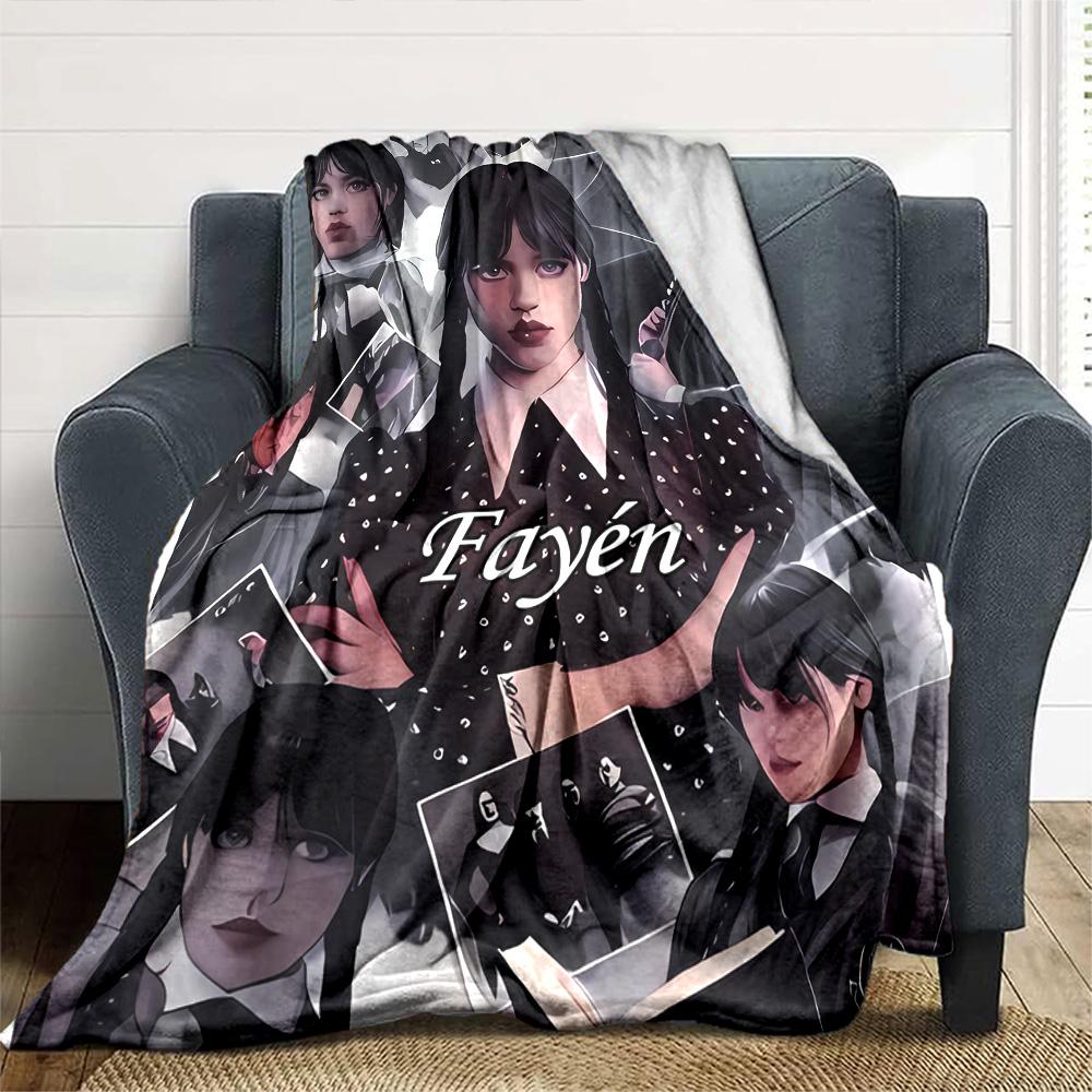 Customiz Name Personality Wednesday Addams Blanket Soft &Warm Sofa Office Bed Travel Lunch Break Blanket, Gift Suitable All Seasons