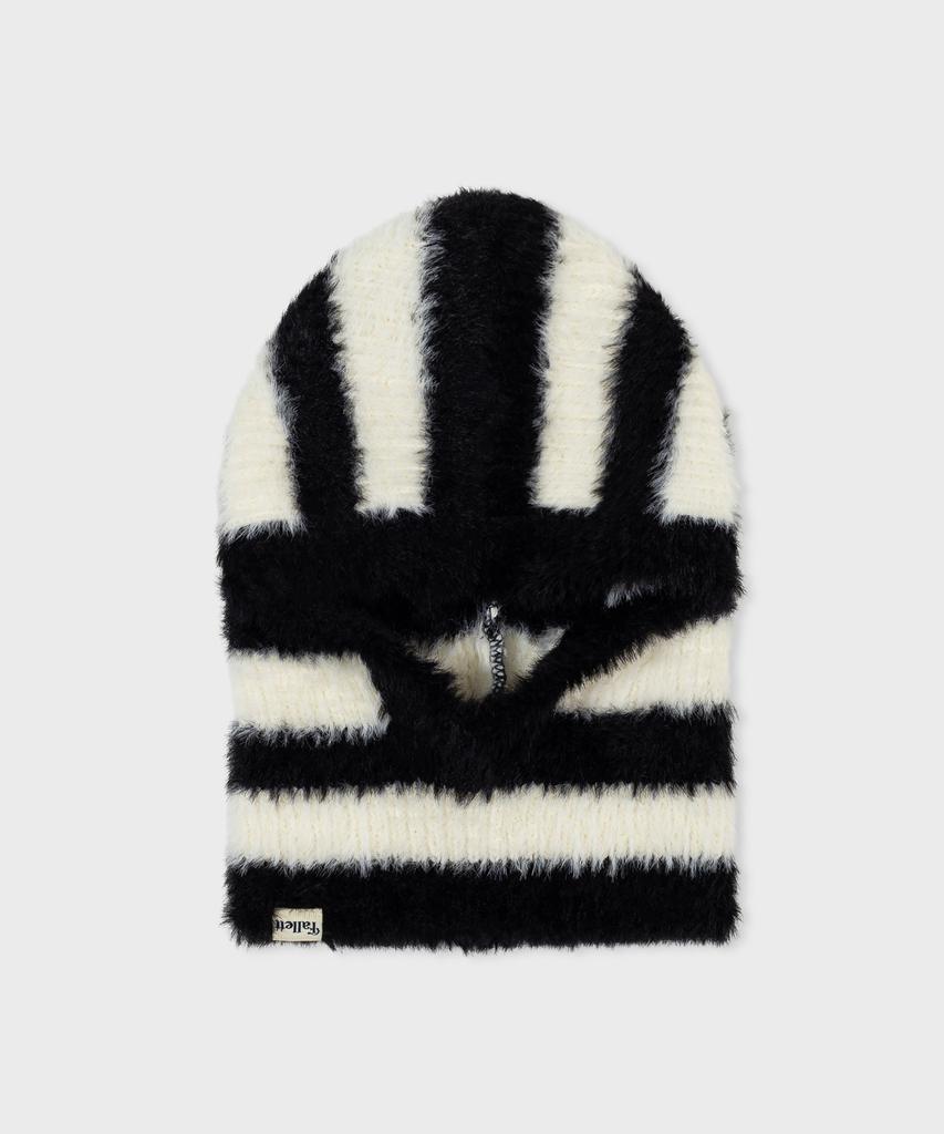 FALLETT Hairy Knit Striped Balaclava Black